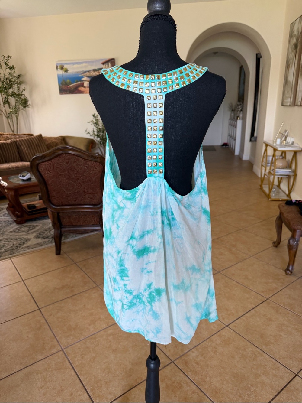 Y2K BabyPhat Aqua Tie Dye Rhinestone Open Back top